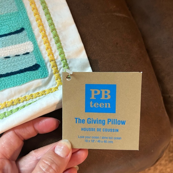 PB Pottery Barn Teen 18” Pillow Sham Embroidered Love Your Ocean Giving Pillow - Picture 2 of 2